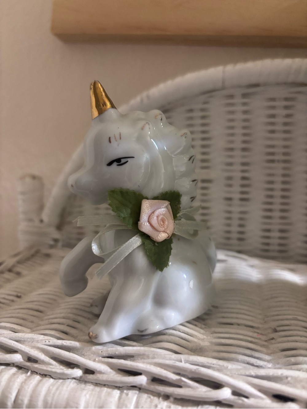 White Ceramic Unicorn Figurine with Gold Horn - Home Party Decor